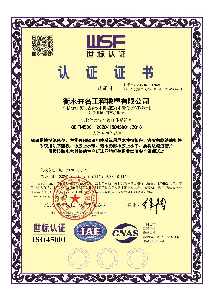 職業(yè)健康安全管理體系認(rèn)證證書(shū)